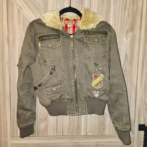 Vintage Military Style bomber Jacket with Fur Hood